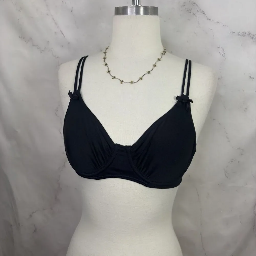 Vintage 90s  Lily of France Lace Plunge Bra 36B Black Lingerie Underwire Unlined